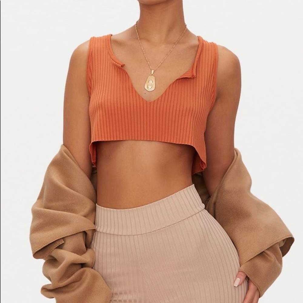 Orange ribbed crop top